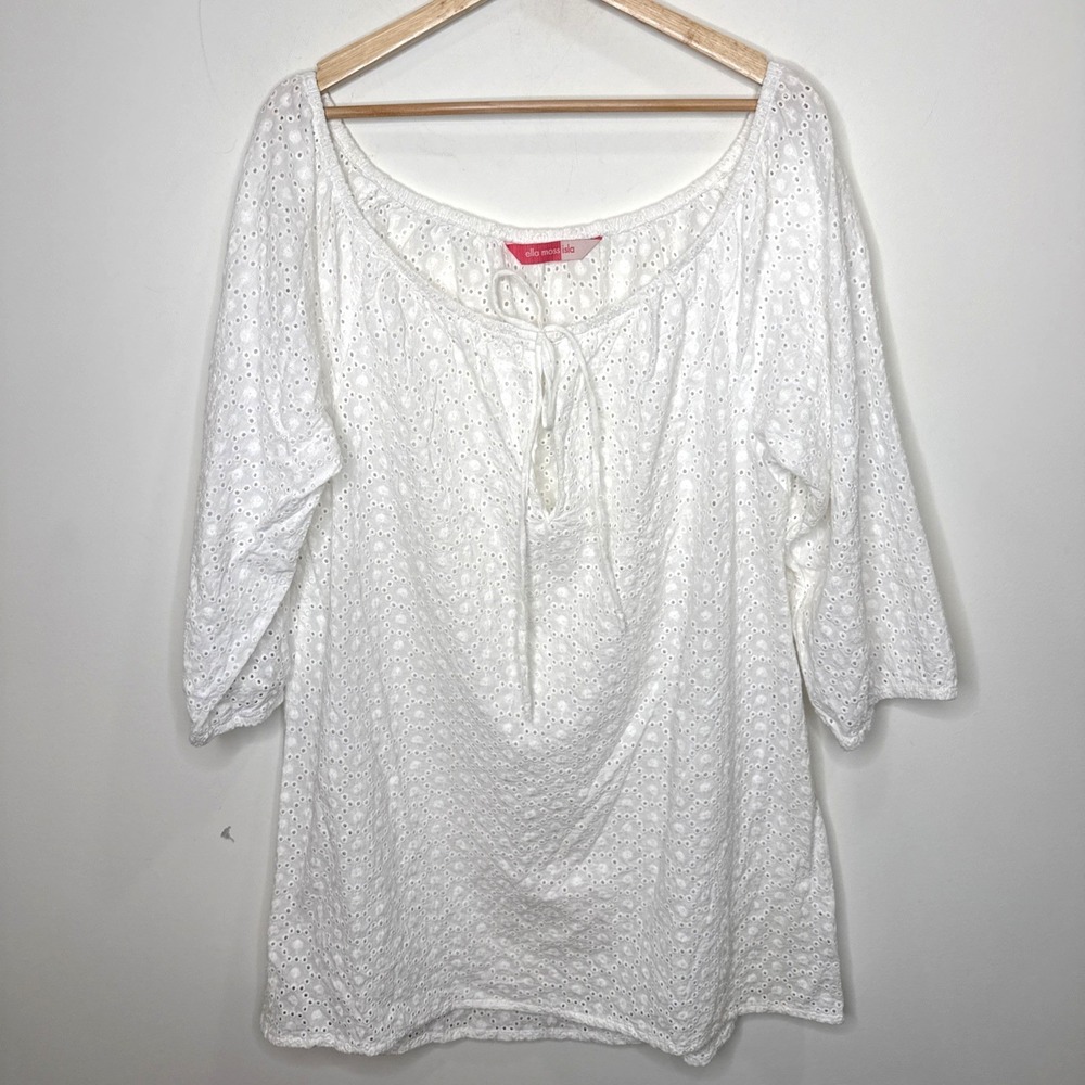 Ella Moss Isla Eyelet Cottagecore Swim Cover-up Dress Tunic M Boho Coastal Beach